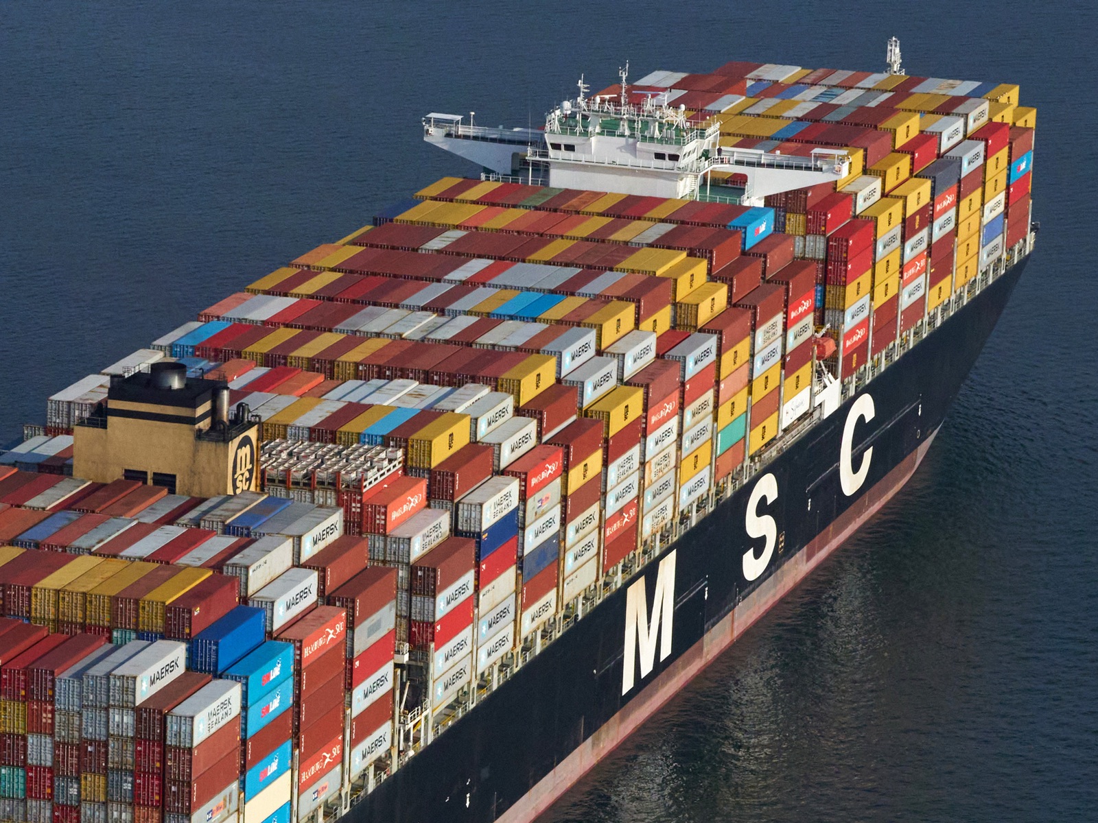 Stacked shipping containers viewed from above