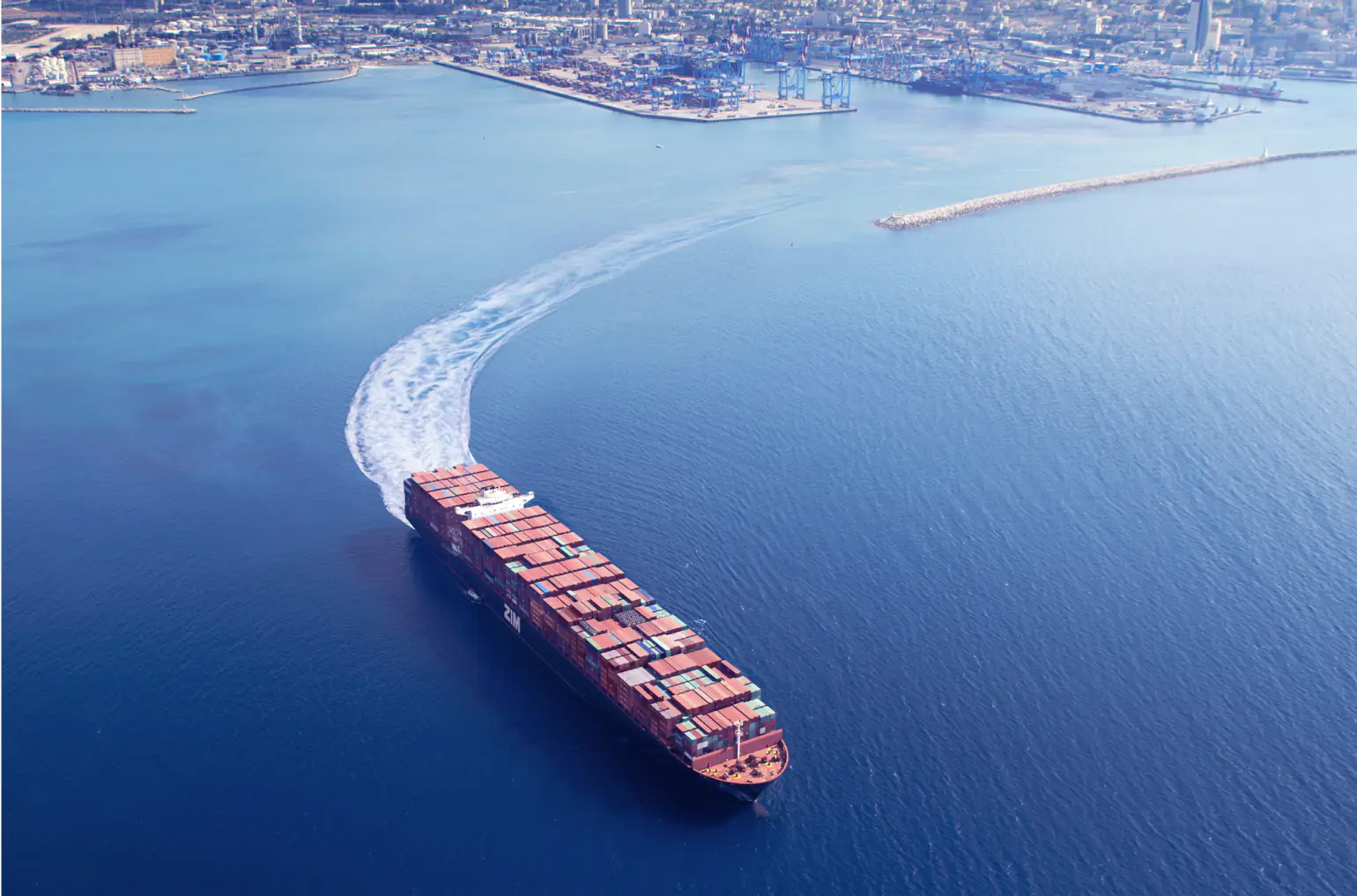 Container vessel arriving at port